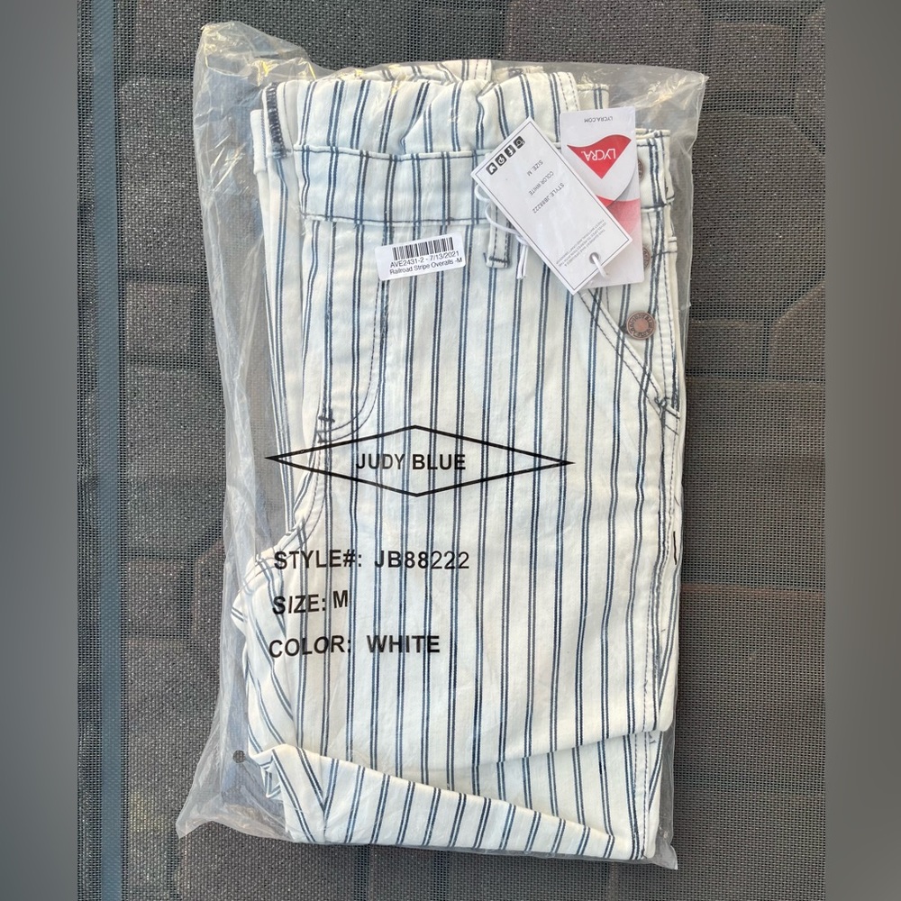 Judy Blue Railroad Stripe Overalls. Women's Size Medium